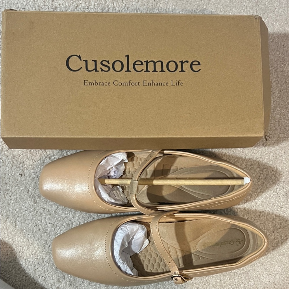 Women's Beige Mary Jane Flats